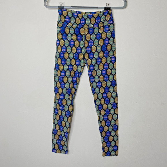 NWT LuLaRoe Black Blue & Yellow Green Pink Multi Egg Design Leggings Pants OS - Picture 1 of 7